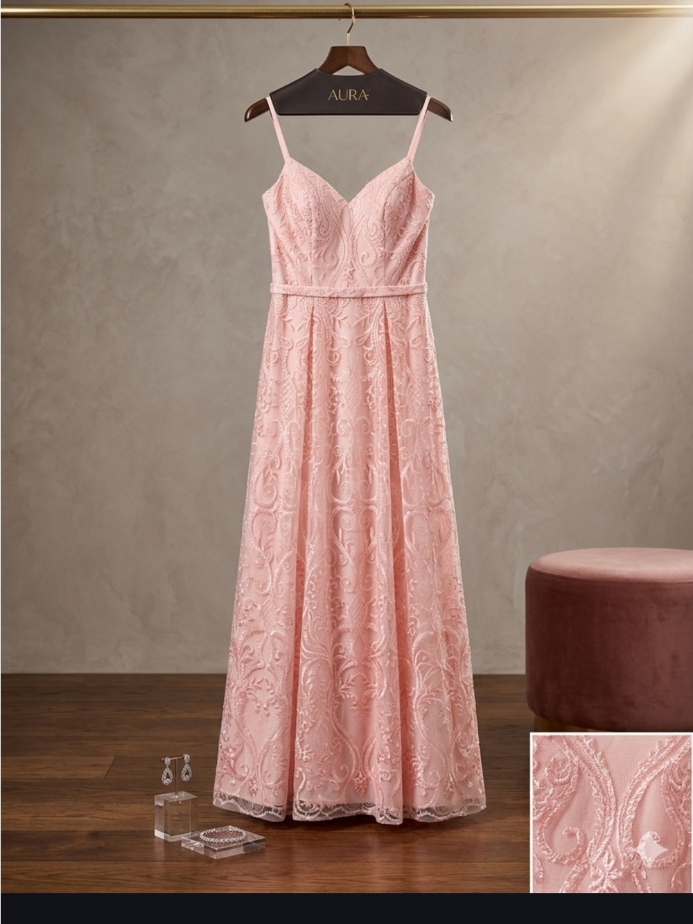 Camille La Vie Soft Blush Pink Lace Maxi Dress